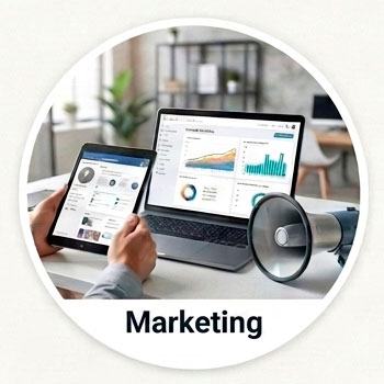 Ilustración de marketing digital y posicionamiento en redes sociales